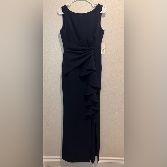 Eliza J Ruffle Front Gownaxi Dress In Navy Size 2 - Picture 6 of 11